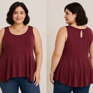 Torrid Plus Size Sleeveless Hi-Low Peplum
Tank Top Burgundy Size 5